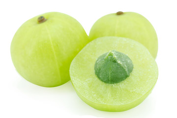 slice Indian gooseberry, amla green fruits isolated on white background. with clipping path.