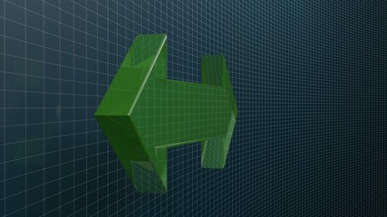 Green arrow against a black vertical surface with gray grid - 3D rendering illustration