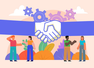 Business deal, agreement, handshake concept. Poster for social media, web page, banner, presentation. Flat design vector illustration