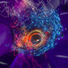 Abstract mechanical eyeball with high-tech line, 3d rendering.