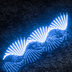 Glowing neon tubes and DNA shape, 3d rendering.