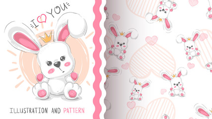 Cute princess rabbit - seamless pattern
