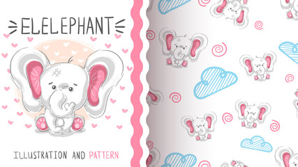 Cute teddy elephant - seamless pattern