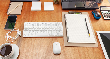 Office desk table of Business workplace and business objects