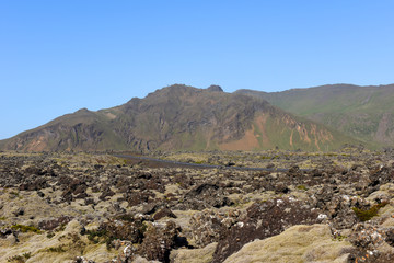 Black scenery of Lava fields, Iceland, Europe.