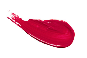 Lipstick smear smudge swatch isolated on white background. Cream makeup texture. Red color cosmetic...