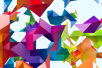 Triangular paper with creative shapes, 3d rendering