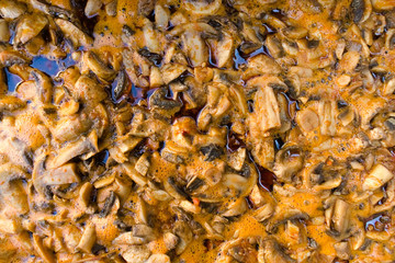 Closeup of mushroom stew cooking