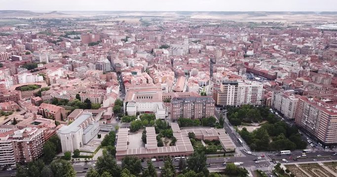 Aerial cityscape of Spanish city Valladolid in autonomous community of Castile and Leon