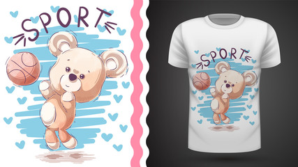 Teddy bear play basketball - mockup for your idea
