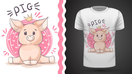 Cute pig, piggy - idea for print t-shirt © HandDraw