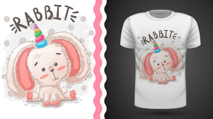 Rabbit, unicorn - idea for print t-shirt.