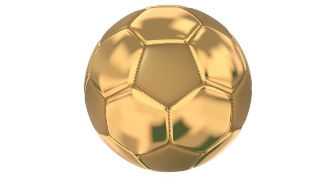 Rotating golden soccer ball with alpha 3D render.