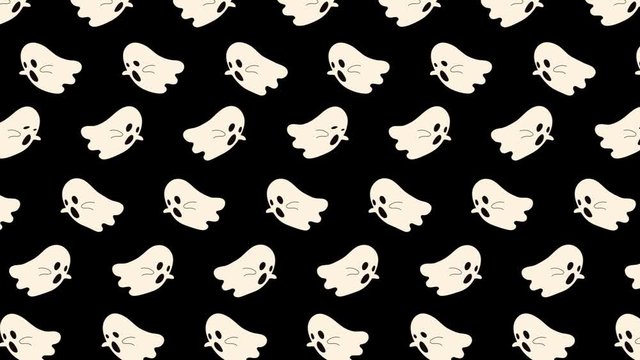 Cute ghost flying loop cartoon animation. Halloween concept motion background. 4K with Alpha Channel