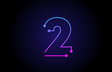 Number 2 logo icon design in pink blue colors