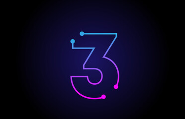 Number 3 logo icon design in pink blue colors
