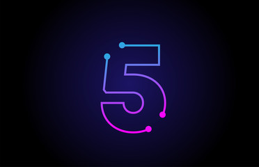 Fototapeta Number 5 logo icon design in pink blue colors obraz