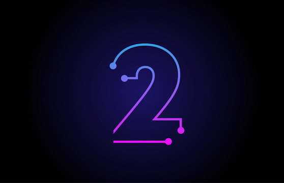 Number 2 logo icon design in pink blue colors