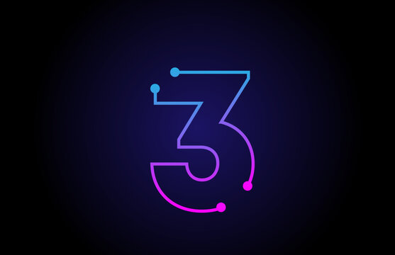 Number 3 logo icon design in pink blue colors