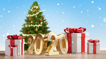 2020 festive presents background 3d-illustration