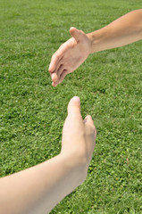 握手する男女の手