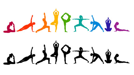 Detailed colorful silhouette yoga vector illustration. Fitness Concept. Gymnastics. Aerobics.