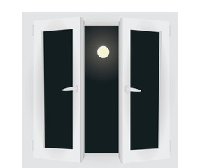 Open home window night. vector illustration