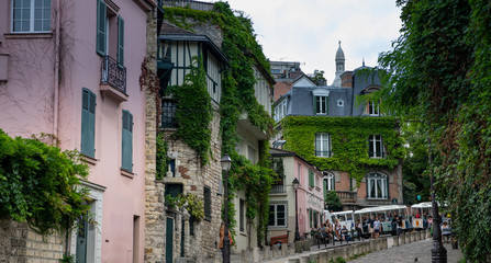 France, Paris, August, 16-2019, Tourists visiting Montmartre district