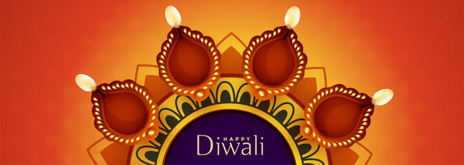 happy diwali diya decoration beautiful banner design