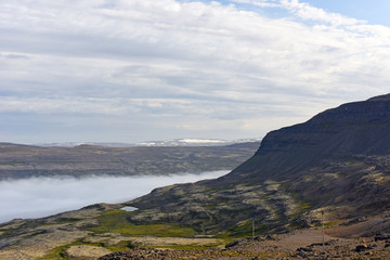 Magic foggy morning and beautiful view of lava fields, Iceland, Europe.