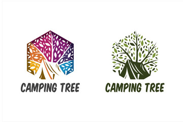 Camping Tree Hexagon Logo Set of 2