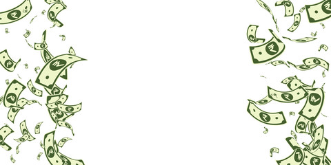 Indian rupee notes falling. Random INR bills on wh