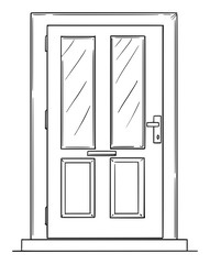 Vector pen and ink drawing of family house or door with small windows.