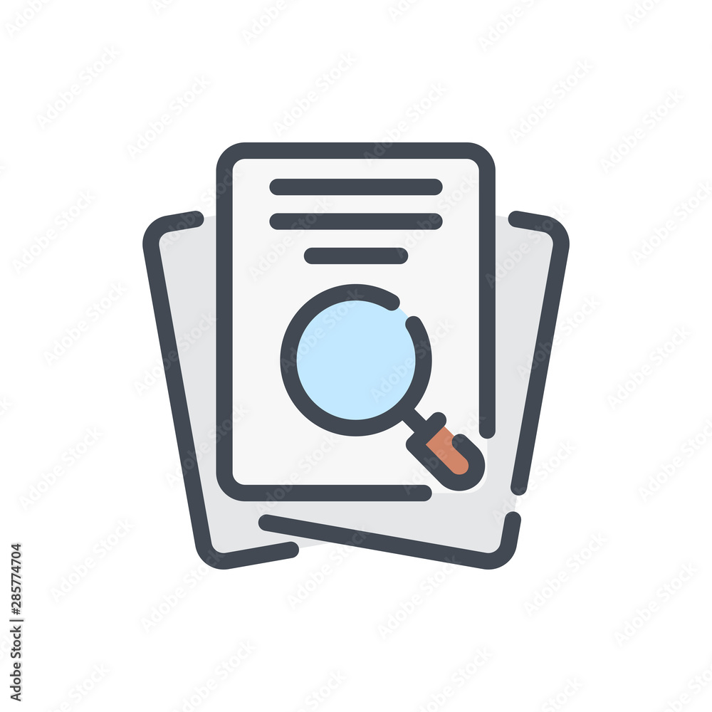 Poster find report color line icon. searching for docs and files vector outline colorful sign.