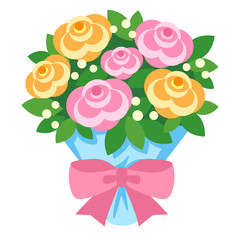 母の日や父の日に贈る花束（ブーケ/カーネーション/バラ）のイラスト