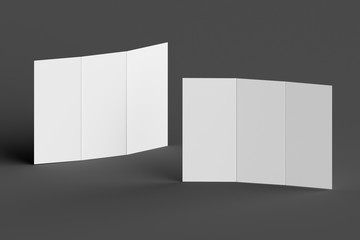 3d illustration of Blank tri-fold brochure mock-up on grey background