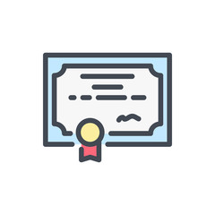 Certificate color line icon. Diploma vector outline colorful sign.