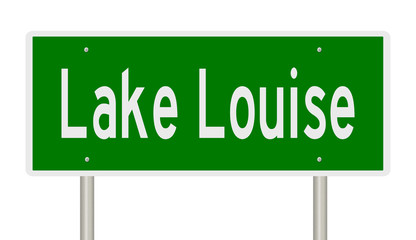 Rendering of a green highway sign for Lake Louise Alberta Canada