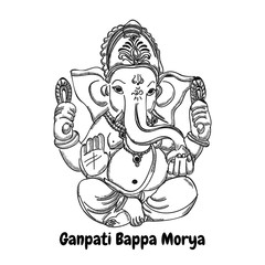 Sketched illustration of Lord Ganesha with hindi text (Oh Ganpati My Lord).