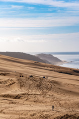 The Dune du Pilat of Arcachon in France, the highest sand dunes in Europe: paragliding, oyster cultivation, desert and beach.