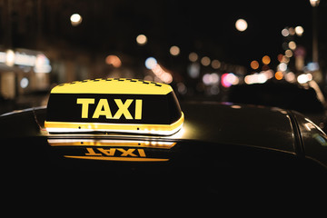 taxi in the city at night