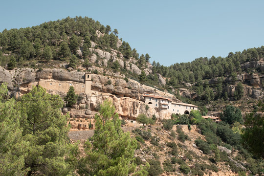 Sanctuary of the Virgin of Balma built in rock in the mountains in Castellon de la Plana, Spain