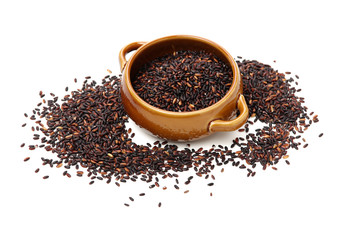 Black glutinous rice (black sticky rice,black rice) on white background