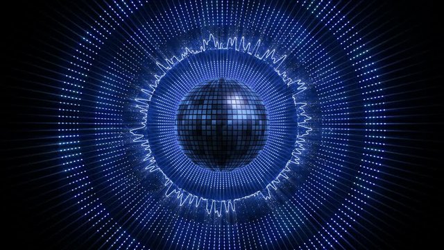 Blue Disco Ball with Round Audio Waveform animation visualisation VJ loop background seamless looping