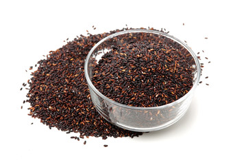 Black glutinous rice (black sticky rice,black rice) on white background