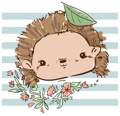 Hand drawn Cute baby hedgehog. Design Print for T-shirt