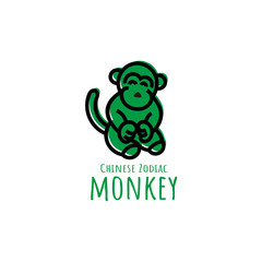 chinese zodiac or shio monkey logo design in flat style template for all media