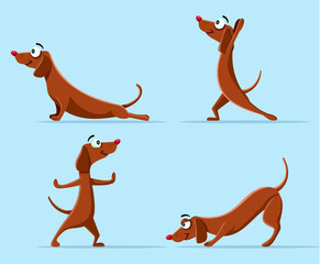 Funny Wiener Dog Doing Yoga Vector Cartoon