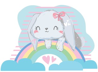 Cute rabbit, Hand drawn hare vector illustration. Beautiful colorful picture to print on children's t-shirts.