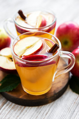 Apple cider  with cinnamon sticks